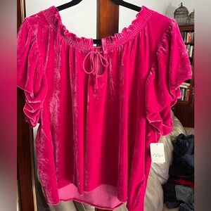 Free People Fuchsia Velvet Blouse